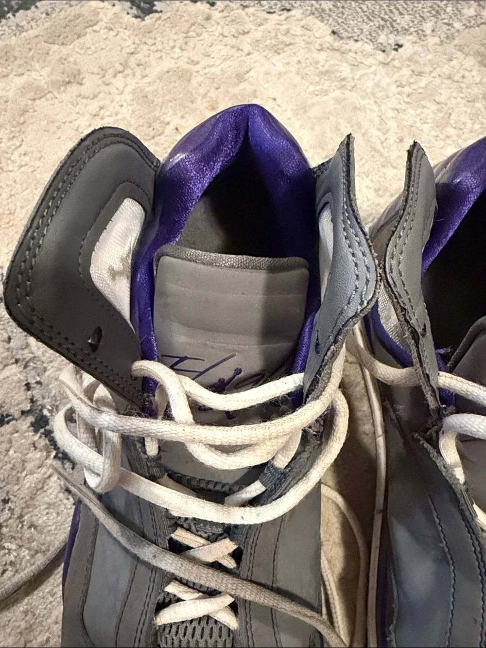 Jordan High-Top Basketball Sneakers in Gray, Purple, and White